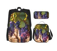 WXXWXD Desert Grapes - Mochila escolar duradera de gran capacidad + estuche + bolsa de almuerzo, acompaña a tus hijos a estudiar felices todos los días, color negro, talla única