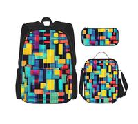 WXXWXD Diagrama geométrico cuadrado Mochila escolar duradera de gran capacidad + estuche + bolsa de almuerzo, acompaña a tus hijos a estudiar felices todos los días, color negro, talla única