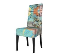 WXXWXD Funda de asiento para silla de comedor con respaldo cuadrado y estampado de mapa del mundo de dibujos animados