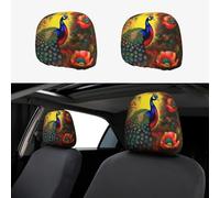 WXXWXD Funda para reposacabezas de coche con flores de pavo real, paquete de 2, adecuada para coches, SUV, camiones, furgonetas, etc., para mejorar la comodidad en el coche