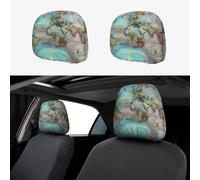 WXXWXD Funda para reposacabezas de coche con mapa del mundo de dibujos animados, paquete de 2, adecuada para coches, SUV, camiones, furgonetas, etc., para mejorar la comodidad en el coche