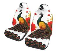 WXXWXD Juego de 2 protectores de asiento de coche con estampado de flores rojas de pavo real, apto para camiones, furgonetas, coches, etc. Fácil de instalar