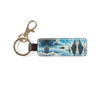 WXXWXD Juego de llaveros con estampado de islas flotantes: 2 anillos de metal, 1 cierre de langosta, rotación flexible de 360°, lo que facilita la organización de las llaves.