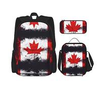 WXXWXD Mochila escolar duradera de gran capacidad con bandera canadiense + estuche + bolsa de almuerzo, acompaña a tus hijos a estudiar felices todos los días