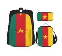 WXXWXD Mochila escolar duradera de gran capacidad con bandera de Camerún + estuche + bolsa de almuerzo, acompaña a tus hijos a estudiar felices todos los días