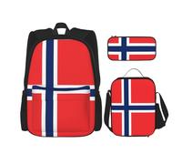 WXXWXD Mochila escolar duradera de gran capacidad con bandera de Noruega + estuche + bolsa de almuerzo, acompaña a tus hijos a estudiar felices todos los días