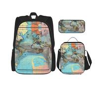 WXXWXD Mochila escolar duradera de gran capacidad con diseño de mapa del mundo + estuche + bolsa de almuerzo, acompaña a tus hijos a estudiar felices todos los días