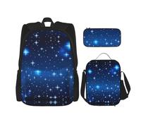 WXXWXD Mochila escolar duradera de gran capacidad con patrón de estrellas azules + estuche + bolsa de almuerzo, acompaña a tus hijos a estudiar felices todos los días