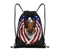WXXWXD Mochila ultraligera con cordón con estampado de águila patriótica de la bandera de Estados Unidos + mochila de viaje para senderismo