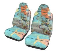 WXXWXD Protectores de asiento de coche con diseño de mapa del mundo de dibujos animados, juego de 2 piezas, apto para camiones, furgonetas, coches, etc. Fácil de instalar