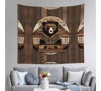 WXXWXD Tapiz de pared con estampado de oso rústico de 51 x 60 pulgadas para decoración de sala de estar, dormitorio, entrada