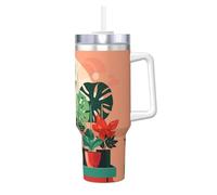 WXXWXD Taza de hielo con diseño de plantas verdes en maceta de interior de 40 onzas, cálida y fresca, adecuada para el hogar, la oficina y el uso al aire libre