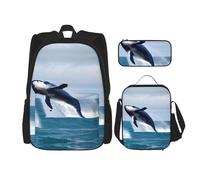 WXXWXD Whales at sea Mochila escolar duradera de gran capacidad + estuche + bolsa de almuerzo, acompaña a tus hijos a estudiar felices todos los días