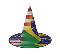 WXYBMDP Sombrero de bruja con estampado de banderas estadounidenses y brasileñas, sombrero de bruja puntiagudo, accesorios de disfraz de fiesta del día de todos los santos