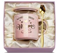 WXYTXHYQ Taza de cerámica rosa marmolada con cuchara, tarjeta de felicitación, tapa, caja de regalo