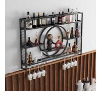 WXZXWXZX Botellero Vino Pared Mueble Bar Garrafeira de Vino Wine Rack con Soporte Copas Colgante e Luce LED Mini Bar para Casa Barra para Bar Cocina Comedor Sala de Estar(Nero,140cm/55.11in)
