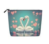 WXZYFP Bolsa de cosméticos de lino de imitación de una sola capa 100 % poliéster, adecuada para viajes diarios. El cisne enamorado