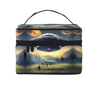 WXZYFP Bolsa de cosméticos de viaje UFO Landing, esencial para los entusiastas de los viajes al aire libre, tiene una estructura interna simple, color negro, talla única