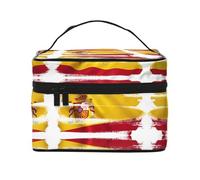WXZYFP Bolsa de cosméticos portátil multifuncional con diseño de bandera de España con diseño de capas internas y externas, fácil de organizar varios suministros.