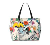 WXZYFP Bonito tigre blanco. Es una bolsa de viaje de playa de gran capacidad hecha de 100% poliéster y tiene 7 bolsillos que pueden contener muchos artículos, negro, talla única