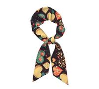 WXZYFP Bufanda larga de seda con diseño de flores de corazón aplastado, el material es suave, sedoso y brillante, se puede utilizar como pañuelo para la cabeza, bufanda, accesorios de ropa, negro