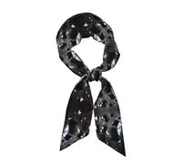 WXZYFP Bufanda larga de seda negra con corazón misterioso, el material es suave, sedoso y brillante, se puede utilizar como pañuelo para la cabeza, bufanda, accesorios de ropa, negro, talla única