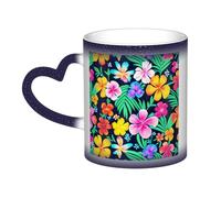 WXZYFP Flores coloridas azules. Es una taza que cambia de color, negro para frío y blanco para calor, y más duradero después del lavado a mano. Pijama para mujer de manga corta, camisetas de pijama