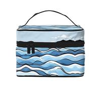 WXZYFP La bolsa de cosméticos de viaje con olas rompiendo en las rocas, esencial para los entusiastas de los viajes al aire libre, tiene una estructura interna simple.
