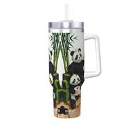 WXZYFP Pandas of Father and Son Taza de viaje de acero inoxidable con revestimiento de cerámica, taza de café helado de doble pared a prueba de fugas con filtro para bebidas frías y calientes.