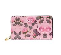 WXZYFP Pretty Pink Roses - Cartera larga de cuero, impresión de doble cara, material de cuero de microfibra, unisex, impermeable y duradero, negro, talla única