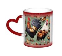 WXZYFP Rooster and Chicken Red Es una taza que cambia de color, negro para frío y blanco para caliente, y más duradero después del lavado a mano. Pijama para mujer de manga corta, camisetas de pijama