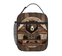 WXZYFP Rustic Lodge Bear - Bolsa de almuerzo portátil con aislamiento, colores ricos, tela Oxford (100% poliéster) + acolchado + PEVA