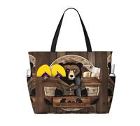 WXZYFP Rustic Lodge Bear es una bolsa de viaje de playa de gran capacidad hecha de 100% poliéster y tiene 7 bolsillos que pueden contener muchos artículos, negro, talla única