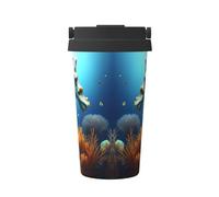 WXZYFP Taza de café frío portátil con caballito de mar azul, acero inoxidable 304, fácil de llevar, apertura de la tapa de la taza con un solo toque, conveniente para beber