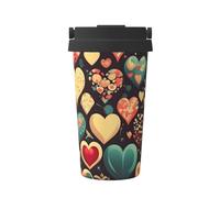 WXZYFP Taza de café frío portátil con diseño de corazón y flor, acero inoxidable 304, fácil de llevar, apertura de la tapa de la taza con un solo toque, conveniente para beber