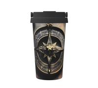 WXZYFP Taza de café frío portátil con diseño mágico, brújula de runas nórdicas, acero inoxidable 304, fácil de llevar, apertura de la tapa de la taza con un solo toque, conveniente para beber