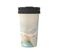 WXZYFP Taza de café frío portátil con estrella de mar de playa, acero inoxidable 304, fácil de llevar, apertura de la tapa de la taza con un solo toque, conveniente para beber