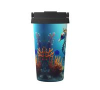 WXZYFP Taza de café frío portátil de caballito de mar de coral de fondo marino, acero inoxidable 304, fácil de llevar, apertura de la tapa de la taza con un solo toque, conveniente para beber
