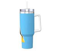 WXZYFP Taza de viaje de acero inoxidable con diseño de bandera de Santa Lucía con revestimiento de cerámica, taza de café helado de doble pared a prueba de fugas con filtro para bebidas frías y