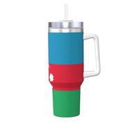 WXZYFP Taza de viaje de acero inoxidable de la bandera de Azerbaiyán con revestimiento de cerámica, taza de café helado de doble pared a prueba de fugas con filtro para bebidas frías y calientes.
