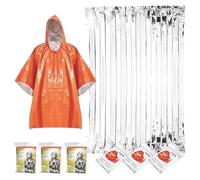 WYAN 4 Pc Poncho de Supervivencia + 4 Pc Manta termica Supervivencia, Mantas térmicas de Emergencia para retención,Impermeable,Resistente al Viento y Reversible para montaña, Primeros Auxilios