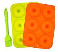 Wybtbm 2 Pcs Moldes de Silicona para Donuts, 6 Cavidades, Molde para Pasteles, para Hornear, para Donut,per Magdalenas Gelatina Galletas,1pc Cepillo de silicona
