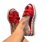 WYCcaseA Sandalias Mujer Verano Planas Sandalias con Lazo Chanclas Punta Abierta Sandalias de Plataforma Zapato De Playa Piscina Al Aire Libre Moda Fiesta Bohemias,Rojo,35
