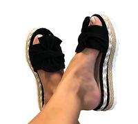 WYCcaseA Sandalias Mujer Verano Planas Sandalias con Lazo Chanclas Punta Abierta Sandalias de Plataforma Zapato De Playa Piscina Al Aire Libre Moda Fiesta Bohemias,Negro,43