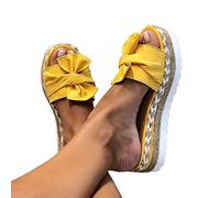 WYCcaseA Sandalias Mujer Verano Planas Sandalias con Lazo Chanclas Punta Abierta Sandalias de Plataforma Zapato De Playa Piscina Al Aire Libre Moda Fiesta Bohemias,Amarillo,41