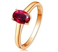 Wycian Alianzas de boda para mujer, anillo de compromiso con rubí cultivado en laboratorio, oro de 18 quilates, ovalado, talla P 1/2, sólido, no chapado, a la moda para joyería de cóctel lesbiana, J 1