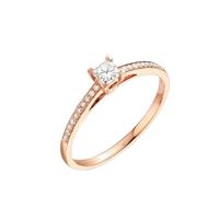Wycian Anillo Boda Mujer Anillo Diamante Oro Rosa de 9 Quilates Diamante de Talla Princesa de 0,2 CT Talla 6,75 Sólido No Chapado Popular para Señoras Graduación Joyas