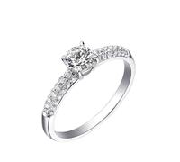 Wycian Anillo Compromiso Diamantes Anillo Oro Blanco Mujer 18 Kilates con Diamante Redondo de 0,5 CT Talla 6,75 Sólido No Chapado Popular para Tía Graduación Joyas