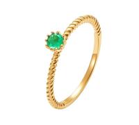 Wycian Anillo Compromiso Esmeralda Anillo Oro 18K Mujer Delgada con Esmeralda Redonda Talla 6,75 Sólido No Chapado Moda para Señoras Graduación Joyas