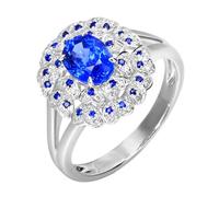 Wycian Anillo con nombre personalizado creado en laboratorio, anillo de oro blanco de 18 quilates con zafiro de 1,514 quilates y diamante, tamaño N 1/2 sólido, no chapado, popular para mujeres de